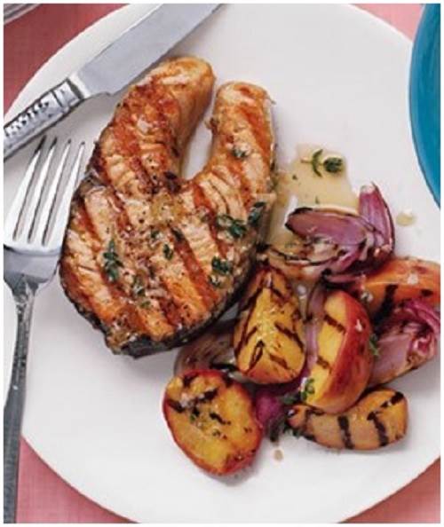 Grilled Peaches with Gingery Salmon