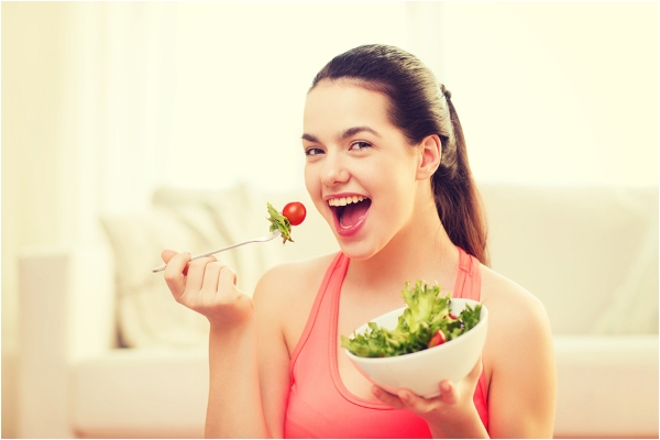 Cute smiling Girl with salad bowl in hand pictures, images, photos, hd wallpaper
