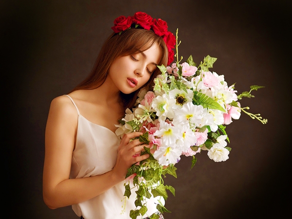Flower Bouquet Girl HD Wallpaper Images Pics Free Download