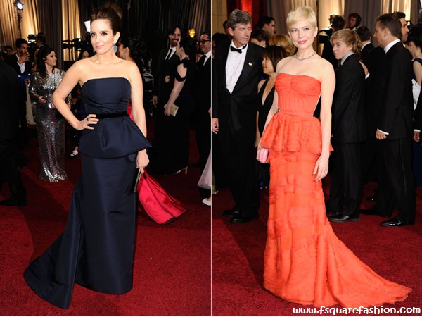 Tina Fey And Michelle Williams In Peplum Dress