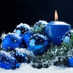 Blue Candle with Christmas Balls Ornaments HD Wallpapers